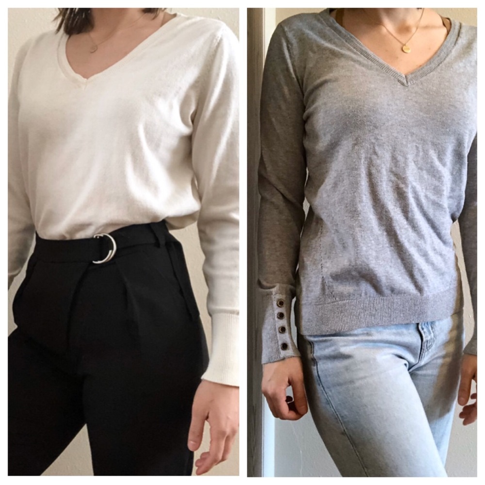 Classic V-Neck Sweater Bundle Cream and Light Gray